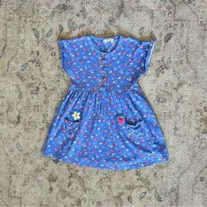 JoJo Maman Bebe blue strawberry dress with pocket charms